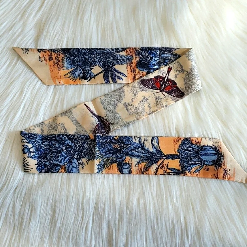 New Palm Print Silk Skinny Scarf Twilly